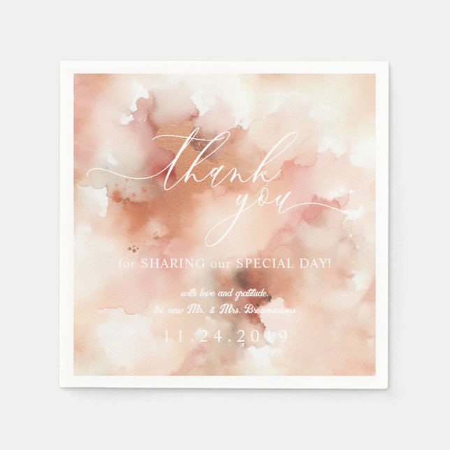 RoseGold Watercolor Wedding Thank You Napkins (Front)
