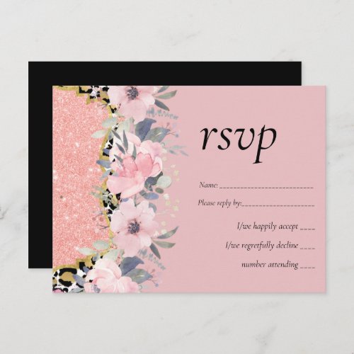 Rosegold WEDDING Girly Pink Floral Glitter Glam Invitation Postcard