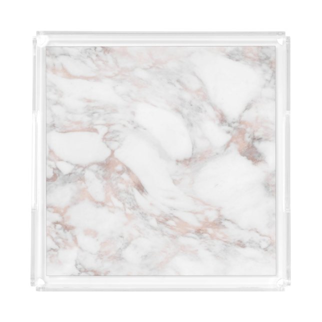 Rosegold White Marble Elegant Trendy Template Acrylic Tray (Front)