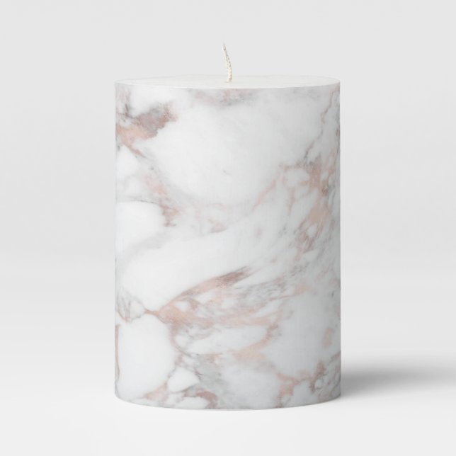 Rosegold White Marble Elegant Trendy Template Pillar Candle (Front)