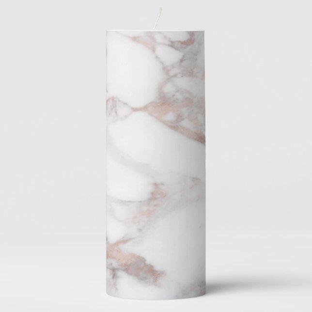 Rosegold White Marble Template Elegant Trendy Pillar Candle (Front)