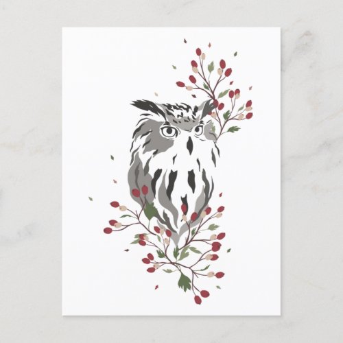 Rosehips Owl Postcard