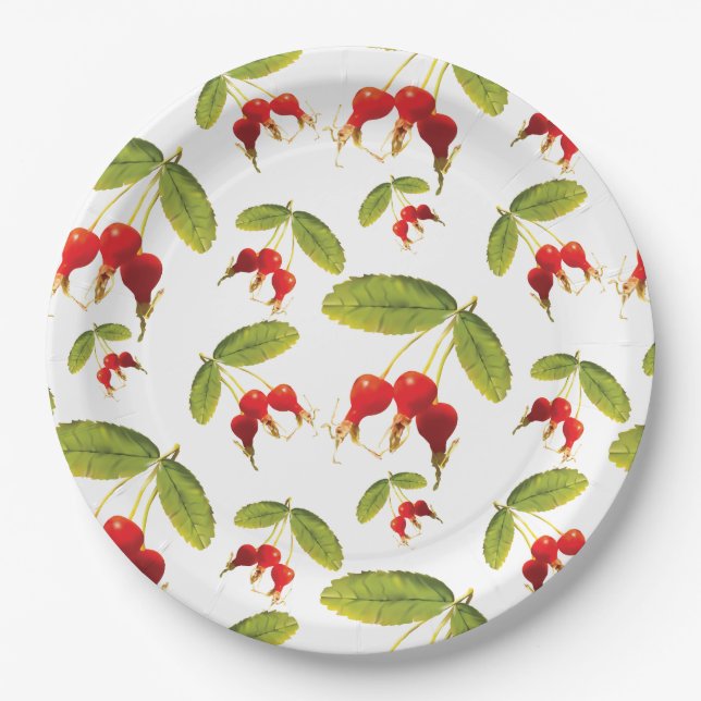 Rosehips Pattern 4 Angles Paper Plates (Front)