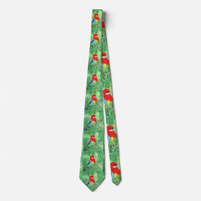 Rosella Bird Painting Neck Tie (Front)