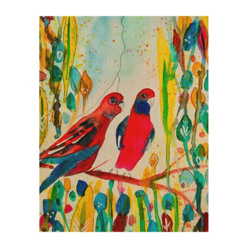 Rosella birds in tree watercolor art