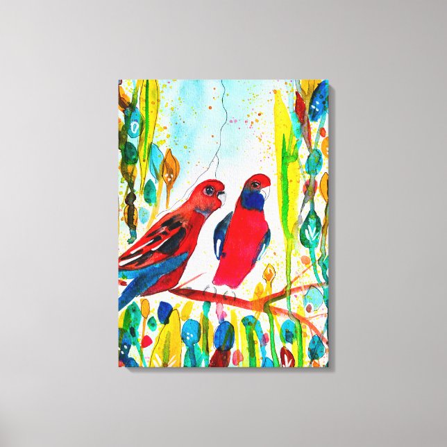 Rosella birds in tree watercolor art canvas print (Front)