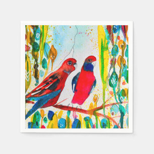 Rosella birds in tree watercolor art napkins