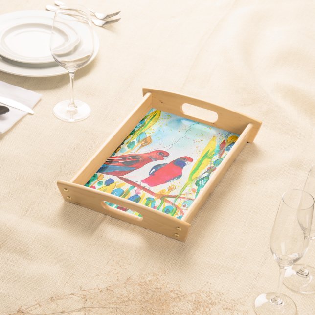 Rosella birds in tree watercolor art serving tray (Front)
