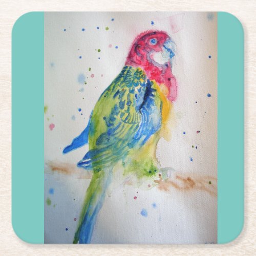Rosella Parrot bird art Watercolor Paper Coasters