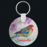 Rosella Parrot Bird Watercolor Girls Name Key Ring<br><div class="desc">Rosella Parrot Watercolor Art Key Ring,  with a fully customizable name. This glorious keyring would make a great gift for anyone. Designed by me from one of my original macaw watercolors. Especially lovely to have such a useful bright and happy gift!</div>