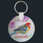Rosella Parrot Bird Watercolor Girls Name Key Ring<br><div class="desc">Rosella Parrot Watercolor Art Key Ring,  with a fully customizable name. This glorious keyring would make a great gift for anyone. Designed by me from one of my original macaw watercolors. Especially lovely to have such a useful bright and happy gift!</div>