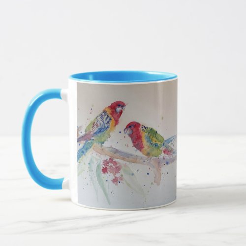 Rosella Parrot colorful Watercolour Mug Blue