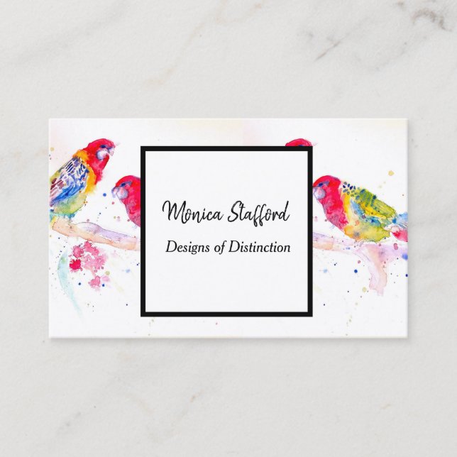 Rosella Parrot Flowers Watercolor Business Card (Front)