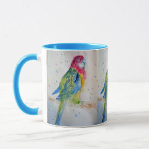 Rosella Parrot on branch Watercolour Mug Blue