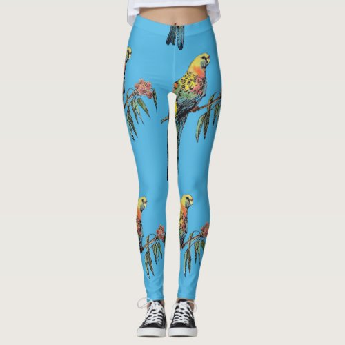 Rosella Parrot Watercolor Blue Bird Leggings