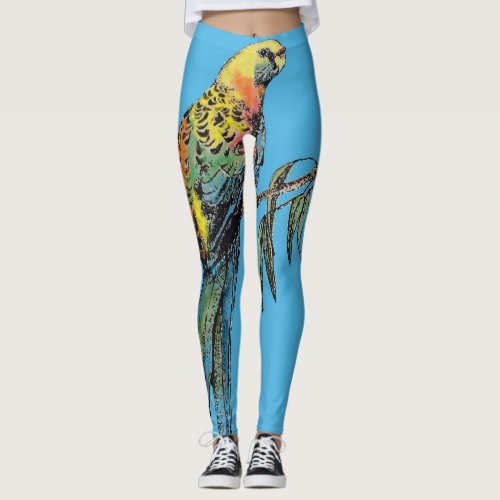 Rosella Parrot Watercolor Blue Bird Leggings