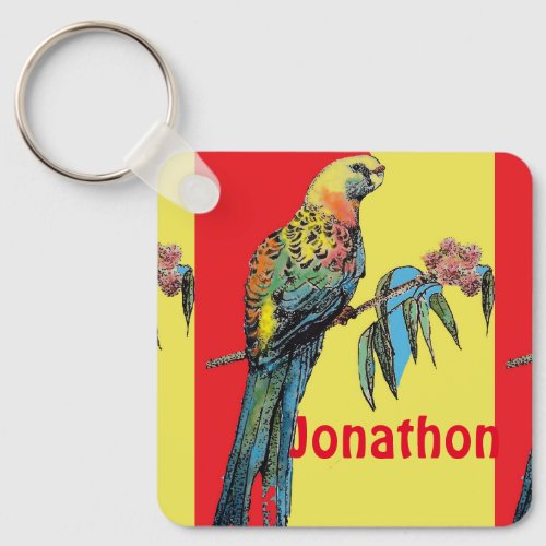 Rosella Parrot Watercolor Childs Boys Name Keychain