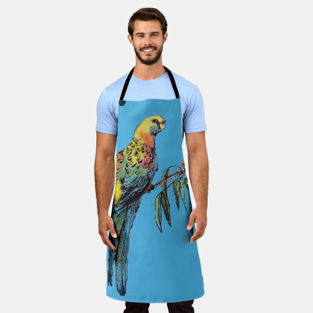 Rosella Parrot Watercolor Colorful Blue Art Apron (Worn)