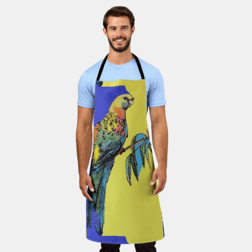 Rosella Parrot Watercolor Colorful Blue Art Apron