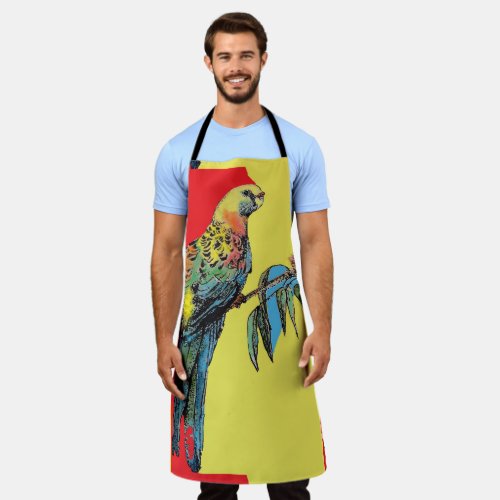 Rosella Parrot Watercolor Colorful Blue Art Apron