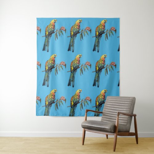 Rosella Parrot Watercolor Colorful Blue Tapestry
