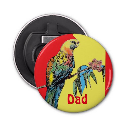 Rosella Parrot Watercolor Dad father Name Bottle Opener