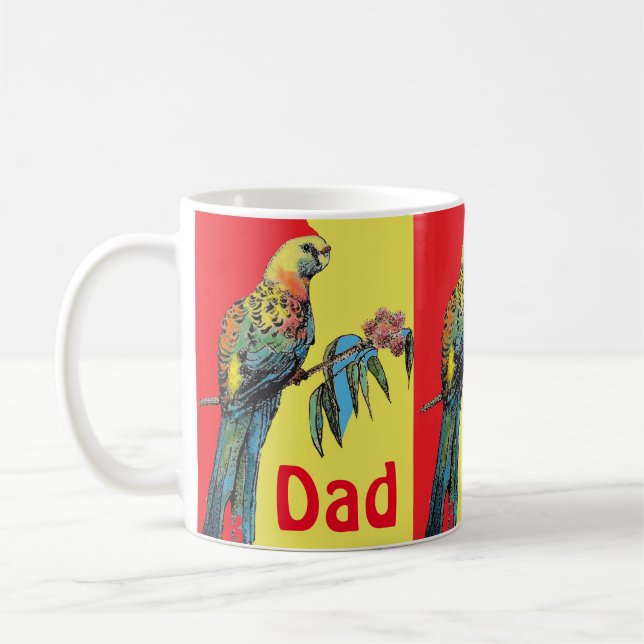 Rosella Parrot Watercolor Dad father Name Coffee Mug (Left)