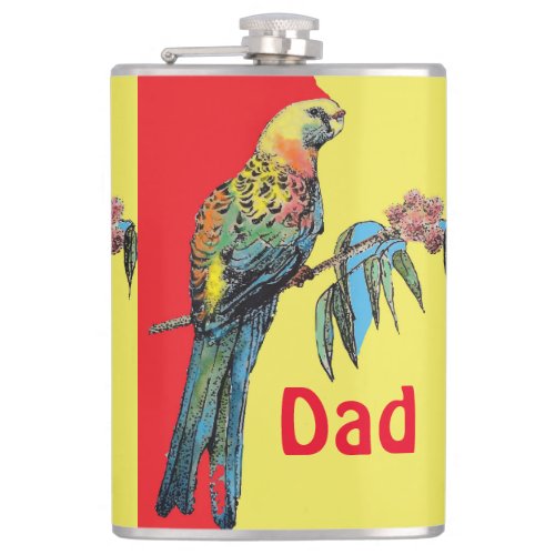 Rosella Parrot Watercolor Dad father Name  Flask