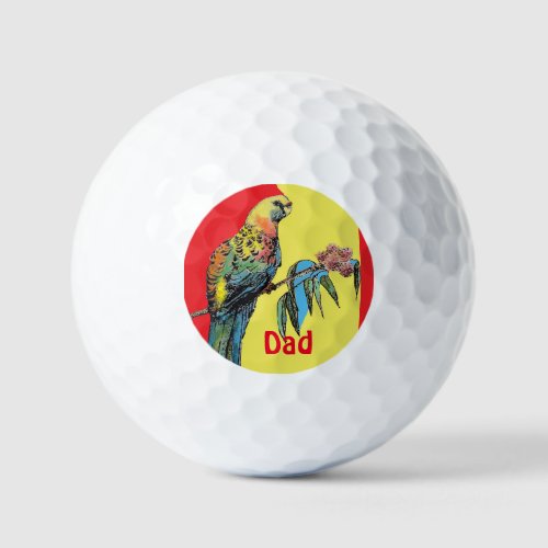 Rosella Parrot Watercolor Dad father Name Golf Balls