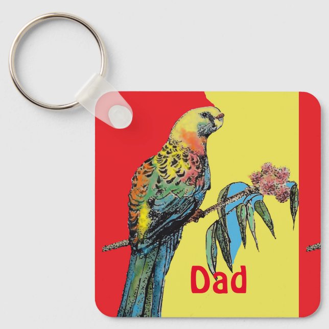 Rosella Parrot Watercolor Dad father Name Keychain (Front)