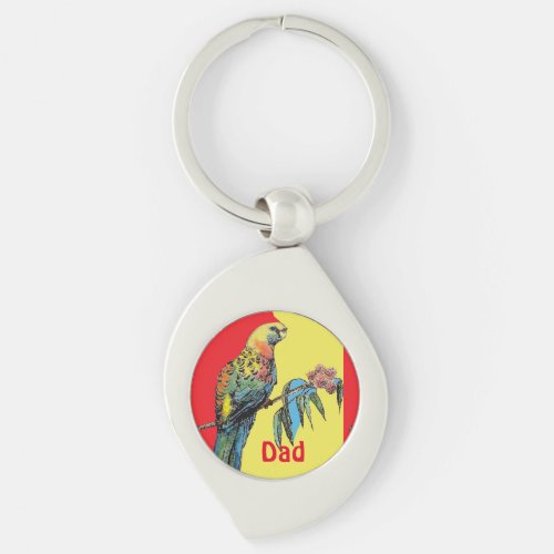 Rosella Parrot Watercolor Dad father Name Keychain