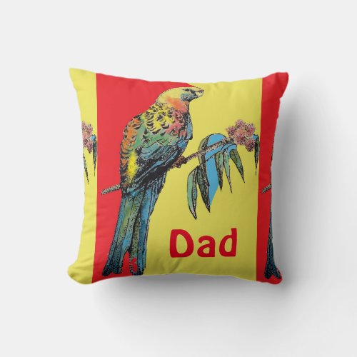 Rosella Parrot Watercolor Dad father Name Red Throw Pillow
