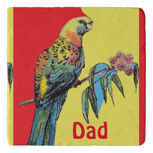 Rosella Parrot Watercolor Dad father Name Red Trivet