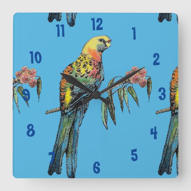 Rosella Parrot Watercolor Mans Office Clock (Front)