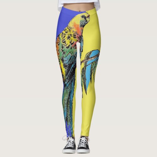 Rosella Parrot Watercolor Navy Blue Bird Leggings