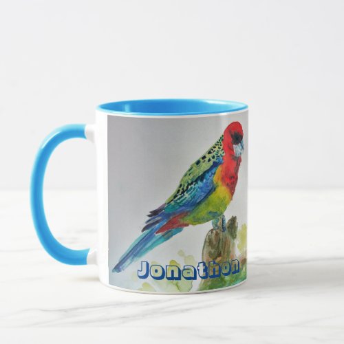 Rosella Parrot Watercolour Painting Boys Name Art Mug