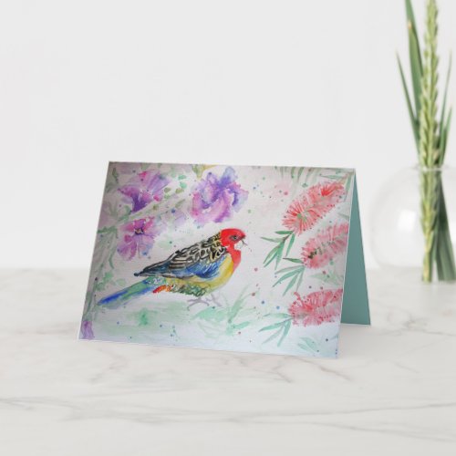 Rosella Parrot with Bottlebrush Bird Birthday Card