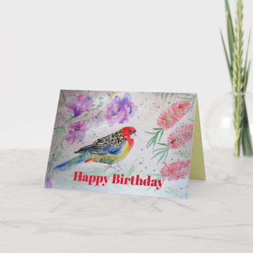 Rosella Parrot with Bottlebrush Birthday Card