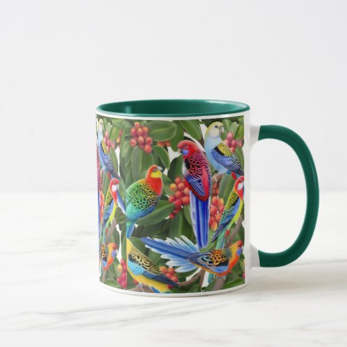 Rosella Parrots in Fig Tree Ringer Mug