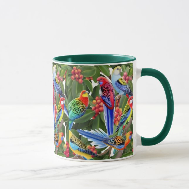 Rosella Parrots in Fig Tree Ringer Mug (Right)