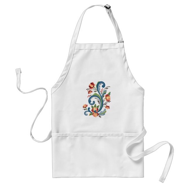 Rosemaling Blue and Red Adult Apron (Front)