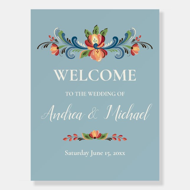 Rosemaling Blue and Red Foam Board (Front)