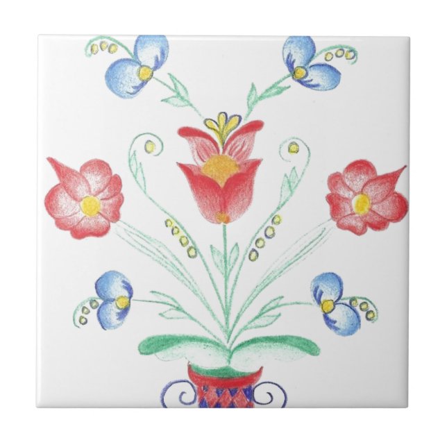 Rosemaling by Neeter Ceramic Tile (Front)