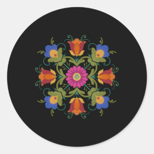 Rosemaling Floral Norwegian Folk Bright Colors Classic Round Sticker