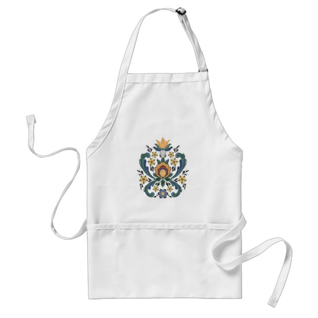 Rosemaling Gold Floral Adult Apron (Front)