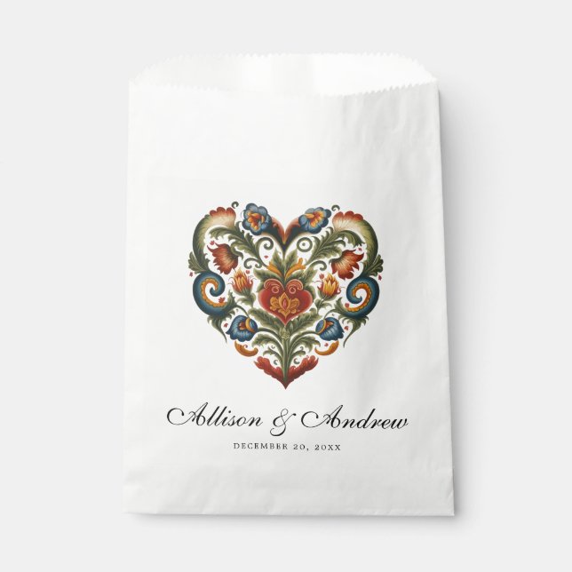 Rosemaling Heart | Norwegian Folk Art Favor Bag (Front)