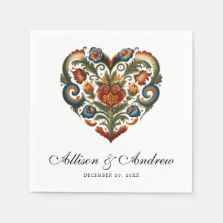 Rosemaling Heart | Norwegian Folk Art Napkins
