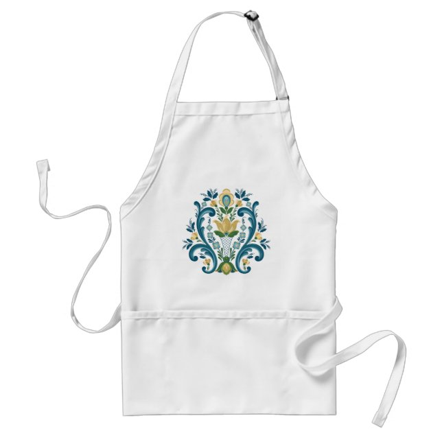 Rosemaling in Blue and Gold Adult Apron (Front)