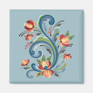 Rosemaling in Blue and Red magnet