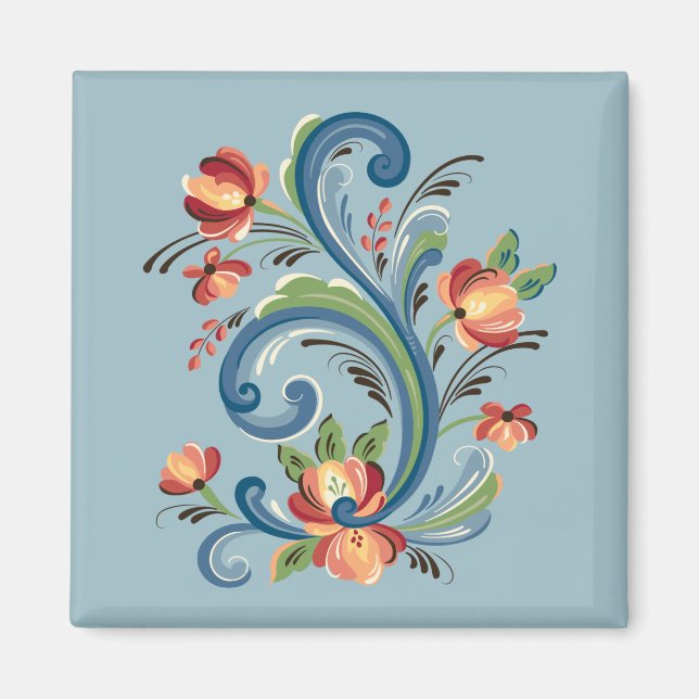 Rosemaling in Blue and Red magnet (Front)